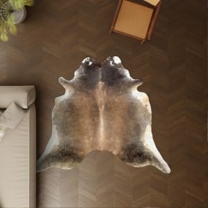 Koeienhuid kleed warm bruin wit 220x200 cm.