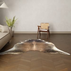 Koeienhuid kleed warm bruin wit 220x200 cm.