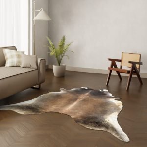 Koeienhuid kleed warm bruin wit 220x200 cm.