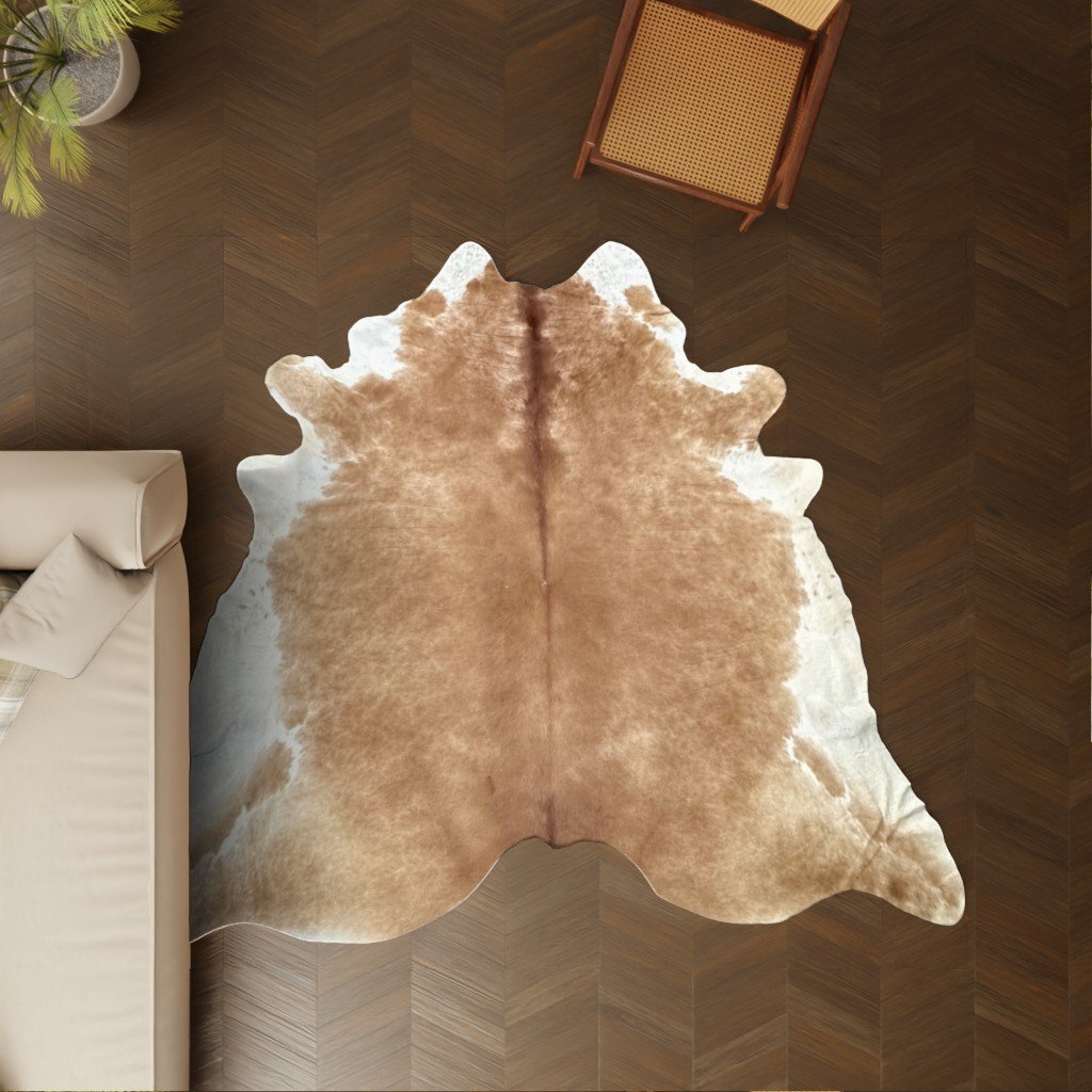 Koeienhuid kleed cognac 260x230 cm. GIGANTISCH
