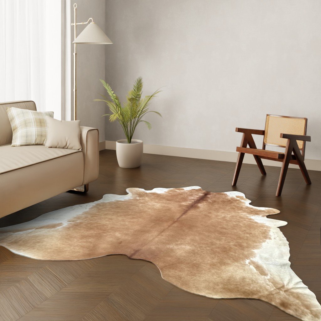 Koeienhuid kleed cognac 260x230 cm. GIGANTISCH