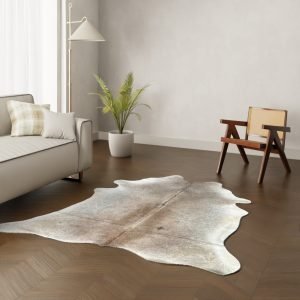 Koeienhuid kleed lichtbruin beige grijs 200x170 cm. KLEIN